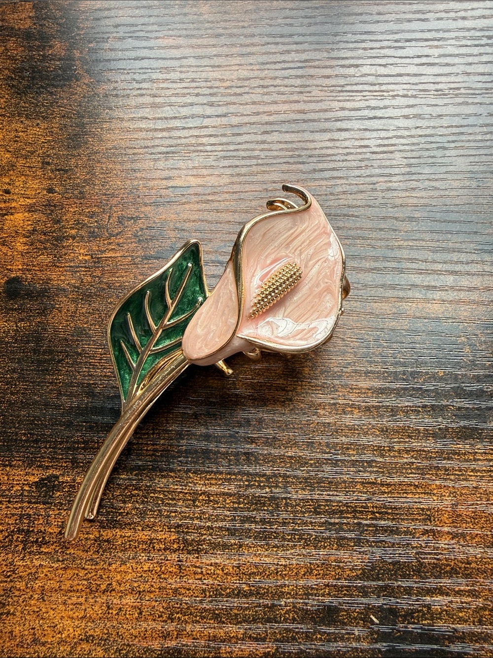 Enamel Calla Lily Leaf Hair Clip - Pink and Green